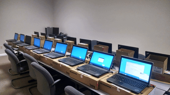 Laptops line up on the table