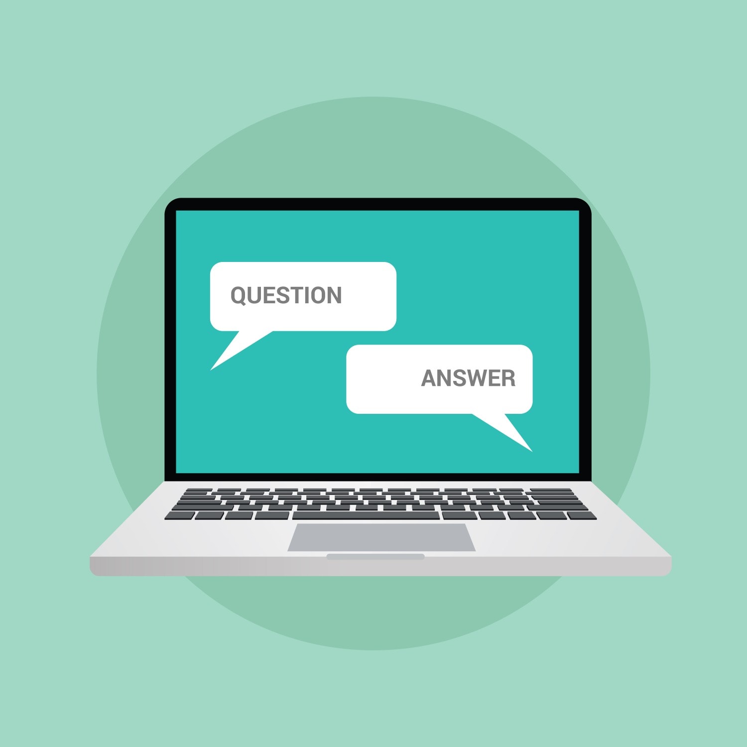 Question and answer in a laptop mockup